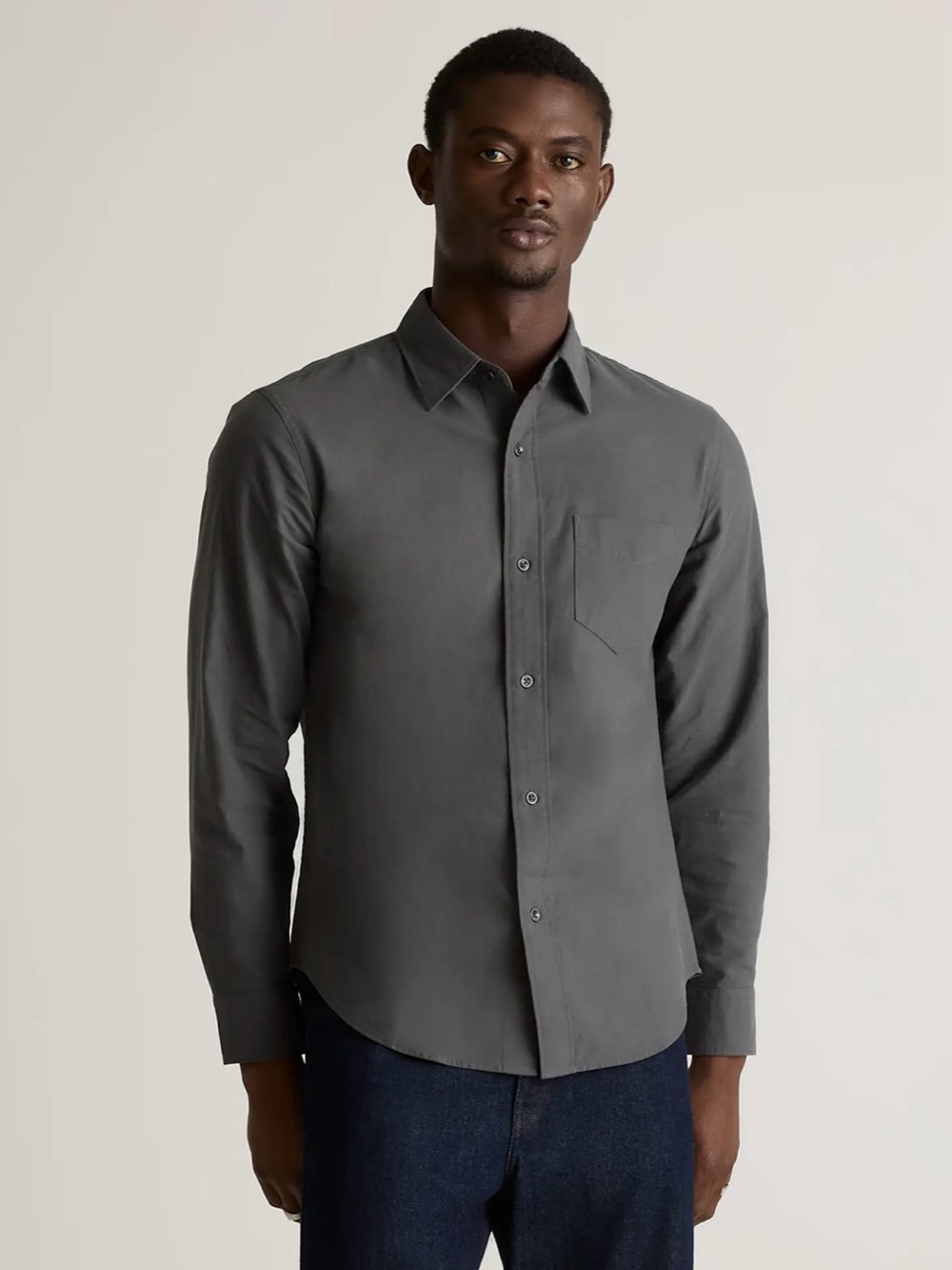 Quince Mens Organic Cotton Long-Sleeve Button-Front Shirt Charcoal Grey Size XL